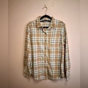 Aeropostale Tan Plaid Long Sleeve Button Up Flannel Shirt Women's Medium
